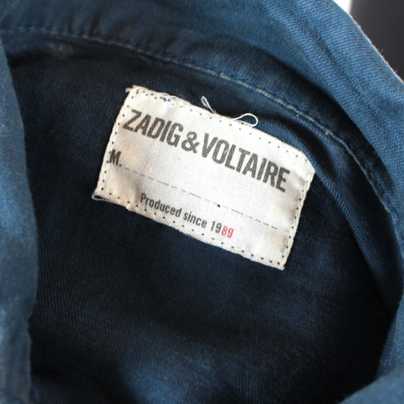 Zadig & Voltaire Kavy Blue Zip Up Linen Military Jacket XS Patch Half Sleeve Top - Picture 6 of 7